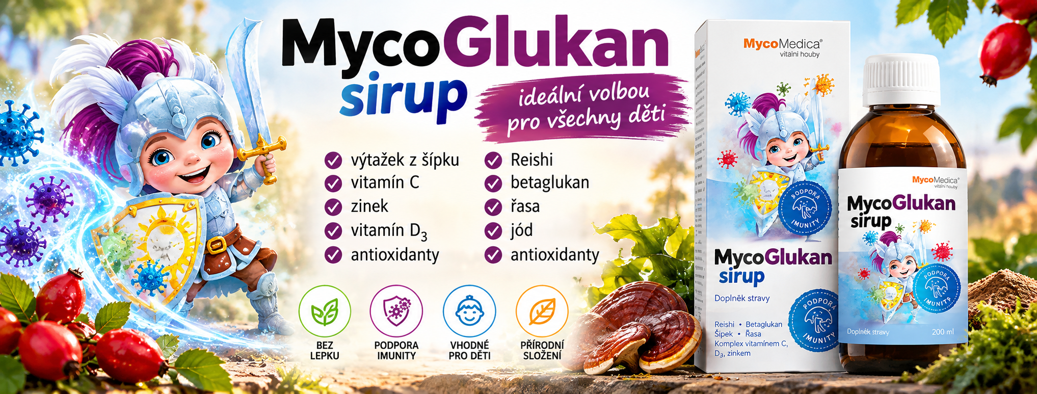 Barevný MycoGlukan sirup pro děti